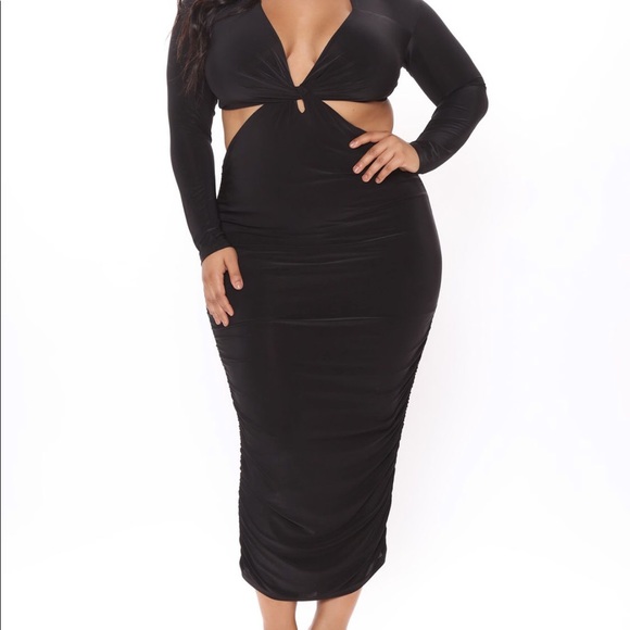 Fashion Nova Curve Plus Size Black Midi Dress Cutout Dress - Picture 6 of 7